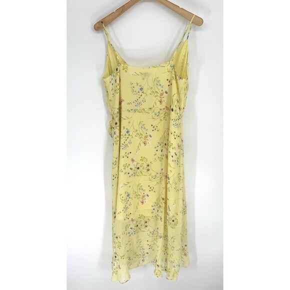 LOFT Yellow Floral Chiffon Slip Dress Women’s Size 14 Spaghetti Strap Midi - Picture 3 of 3